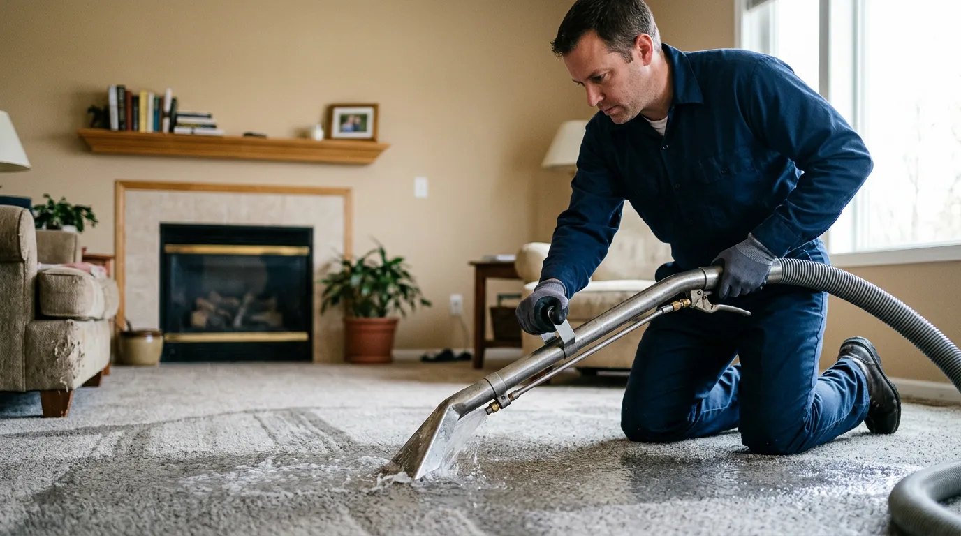 Water damage restoration technician working near Midway, TX